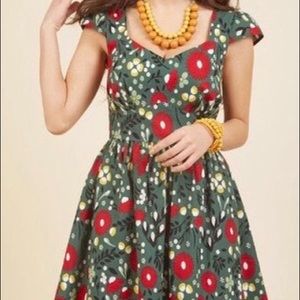 ModCloth green dress with flowers and pockets
